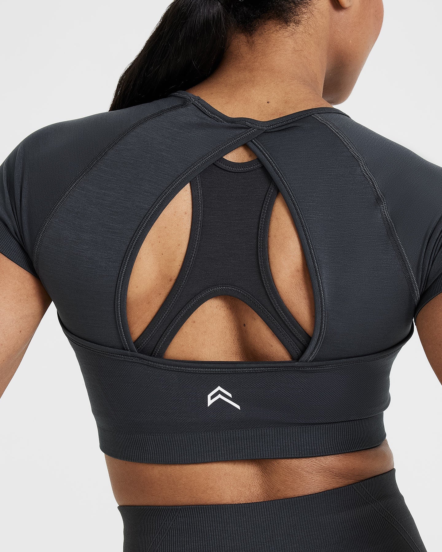 EffortlessLift Seamless Short Sleeve Crop Top with White Logo | Coal - Image 5