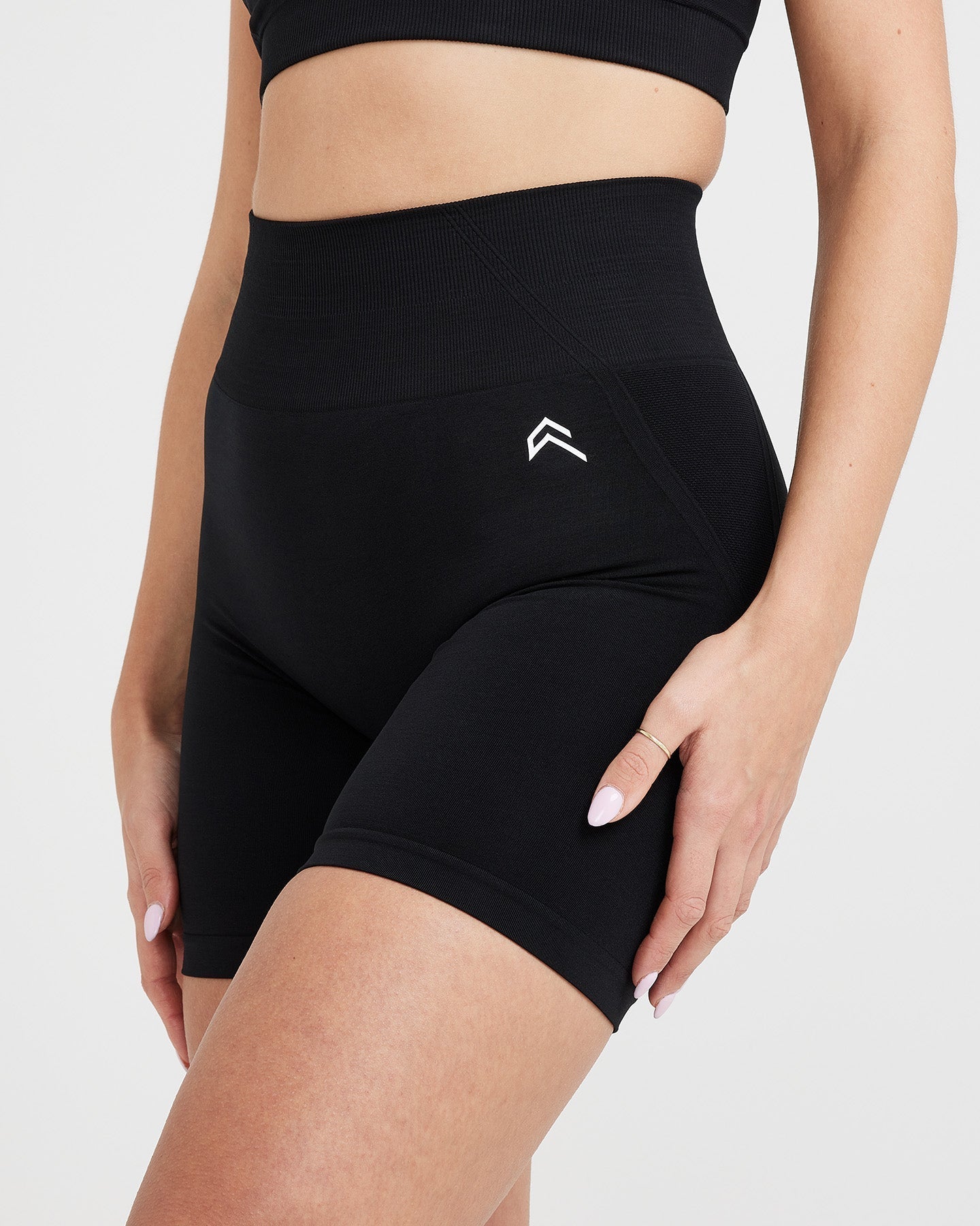 EffortlessLift Seamless Shorts with White Logo | Black - Image 3