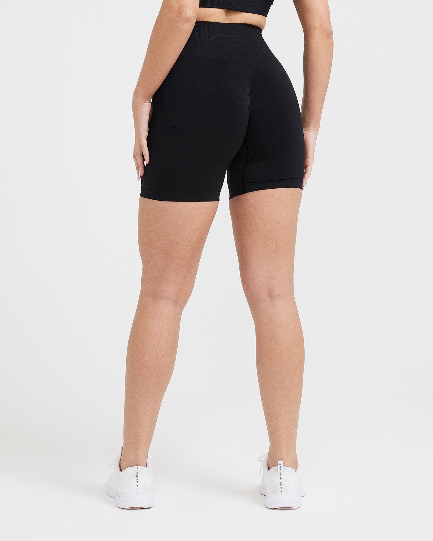 EffortlessLift Seamless Shorts with White Logo | Black - Image 4