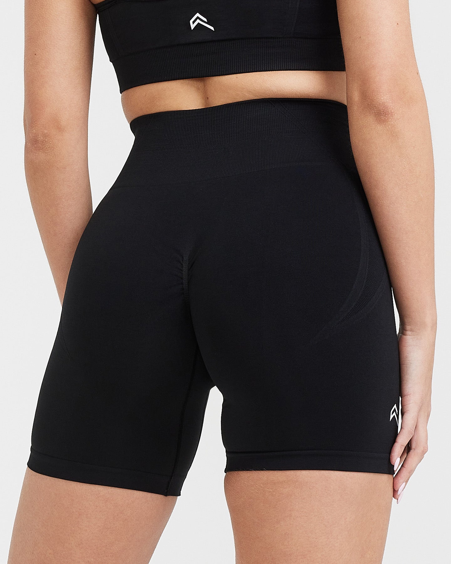EffortlessLift Seamless Shorts with White Logo | Black - Image 5