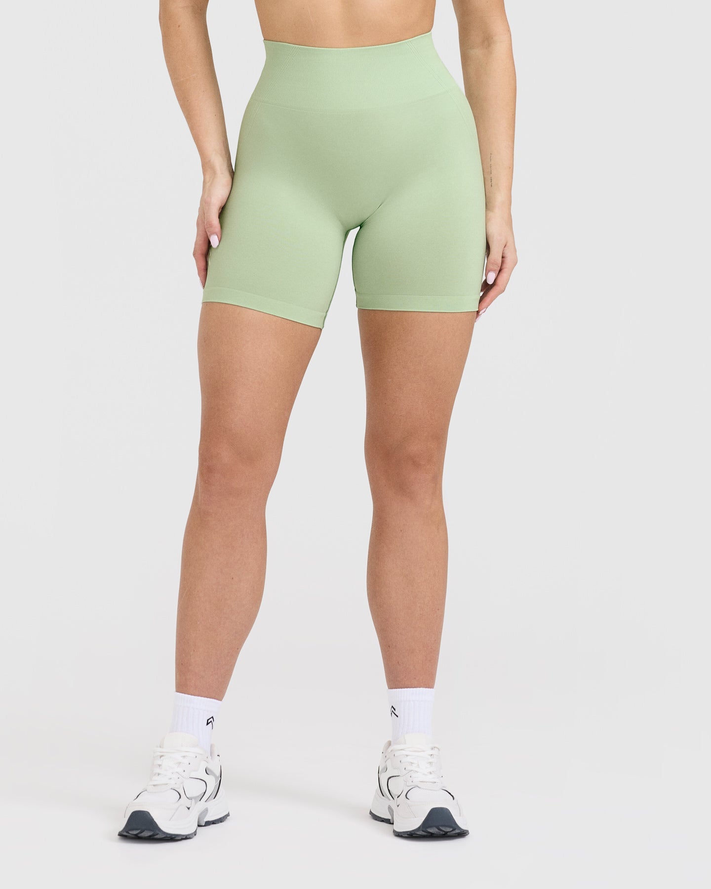 EffortlessLift Seamless Shorts with White Logo | Mint Green