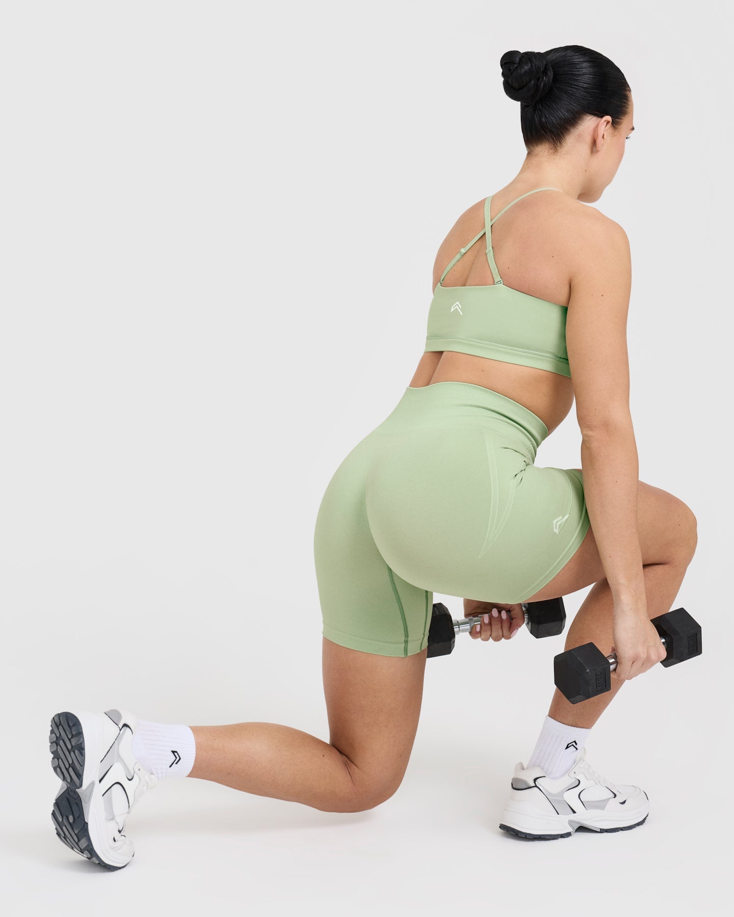 EffortlessLift Seamless Shorts with White Logo | Mint Green - Image 6