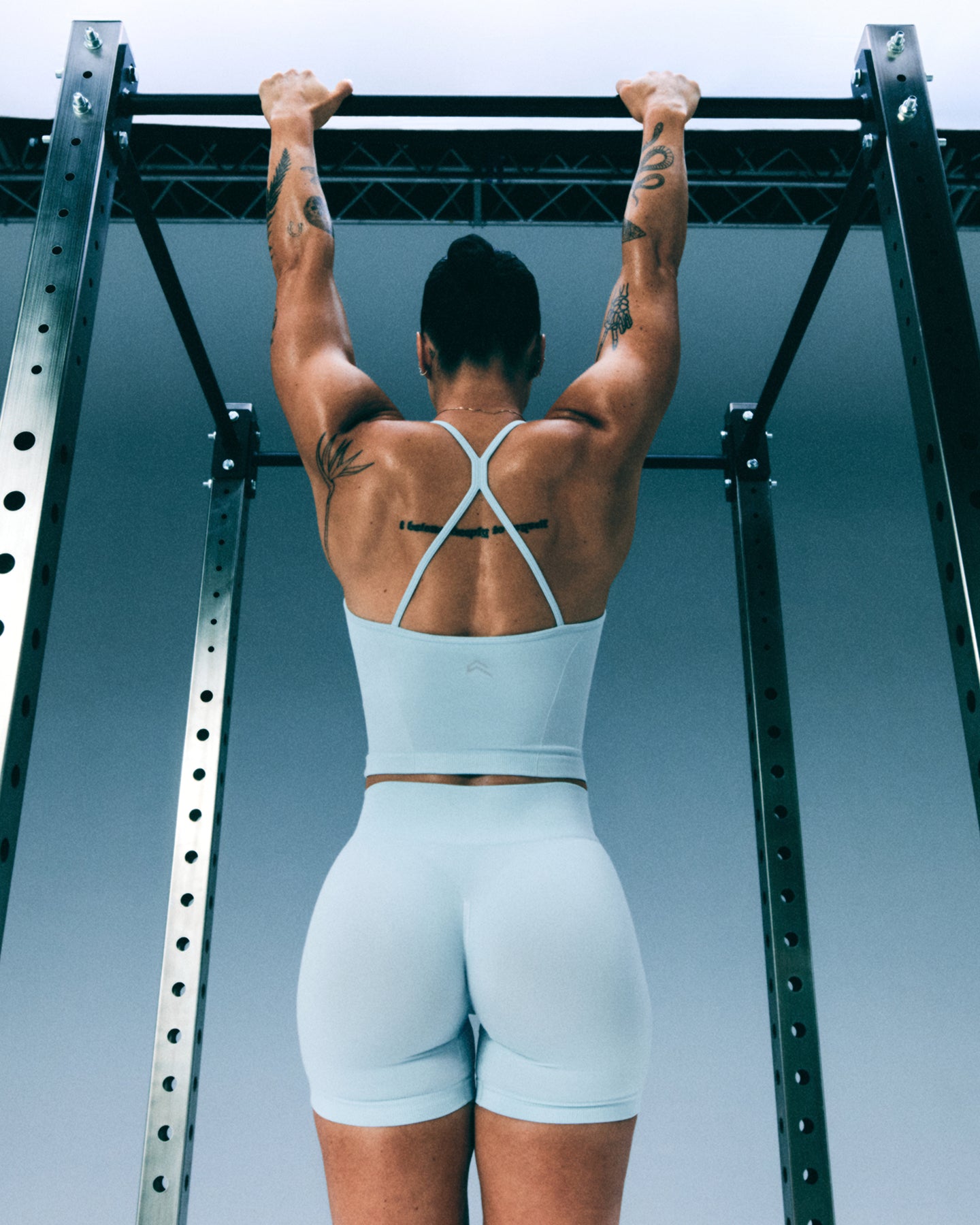 Alternative view of EnhanceLift Seamless Shorts with Grey Logo | Cloud Blue