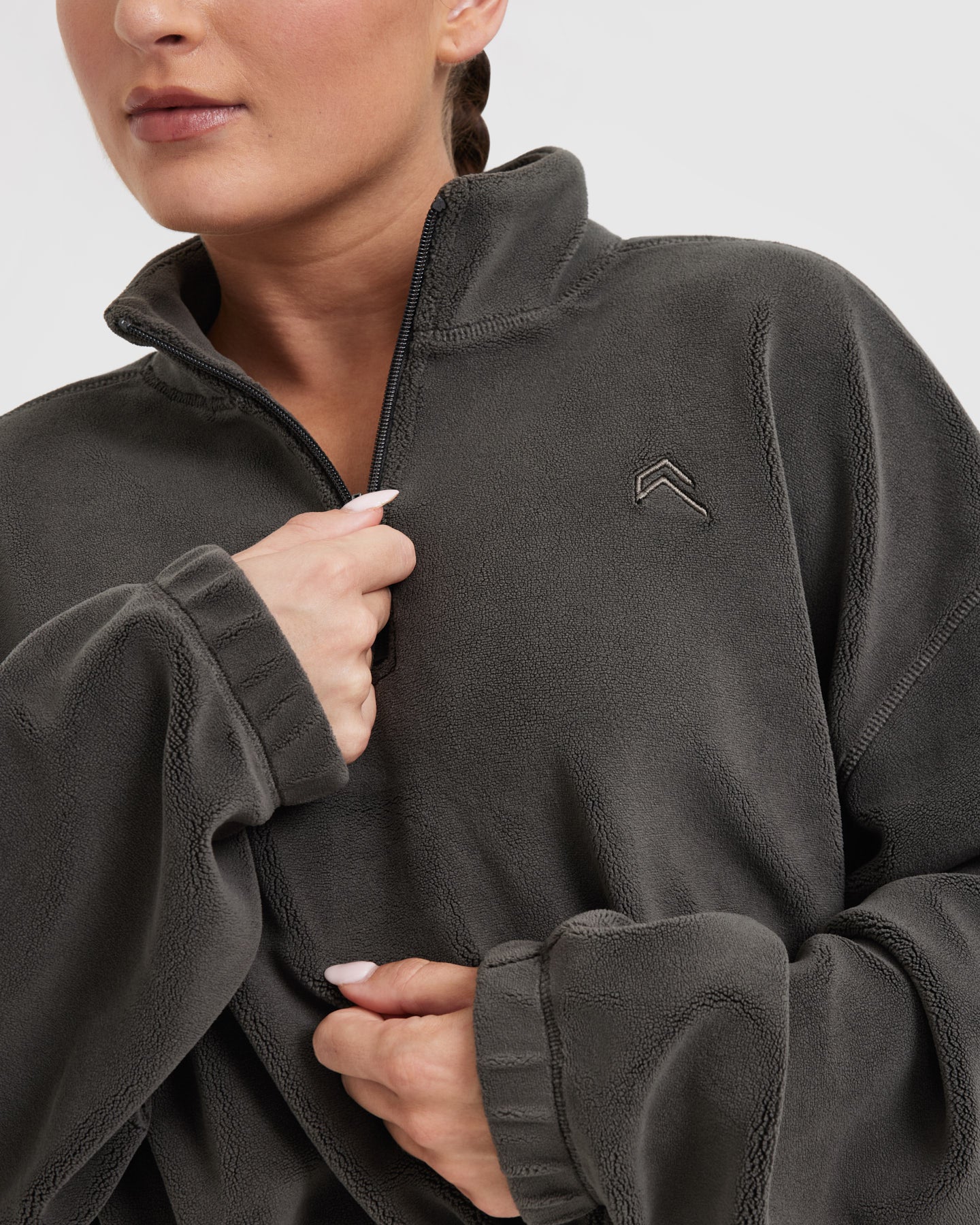 Fleece Oversized Crop 1/2 Zip Sweatshirt | Deep Taupe - Image 5