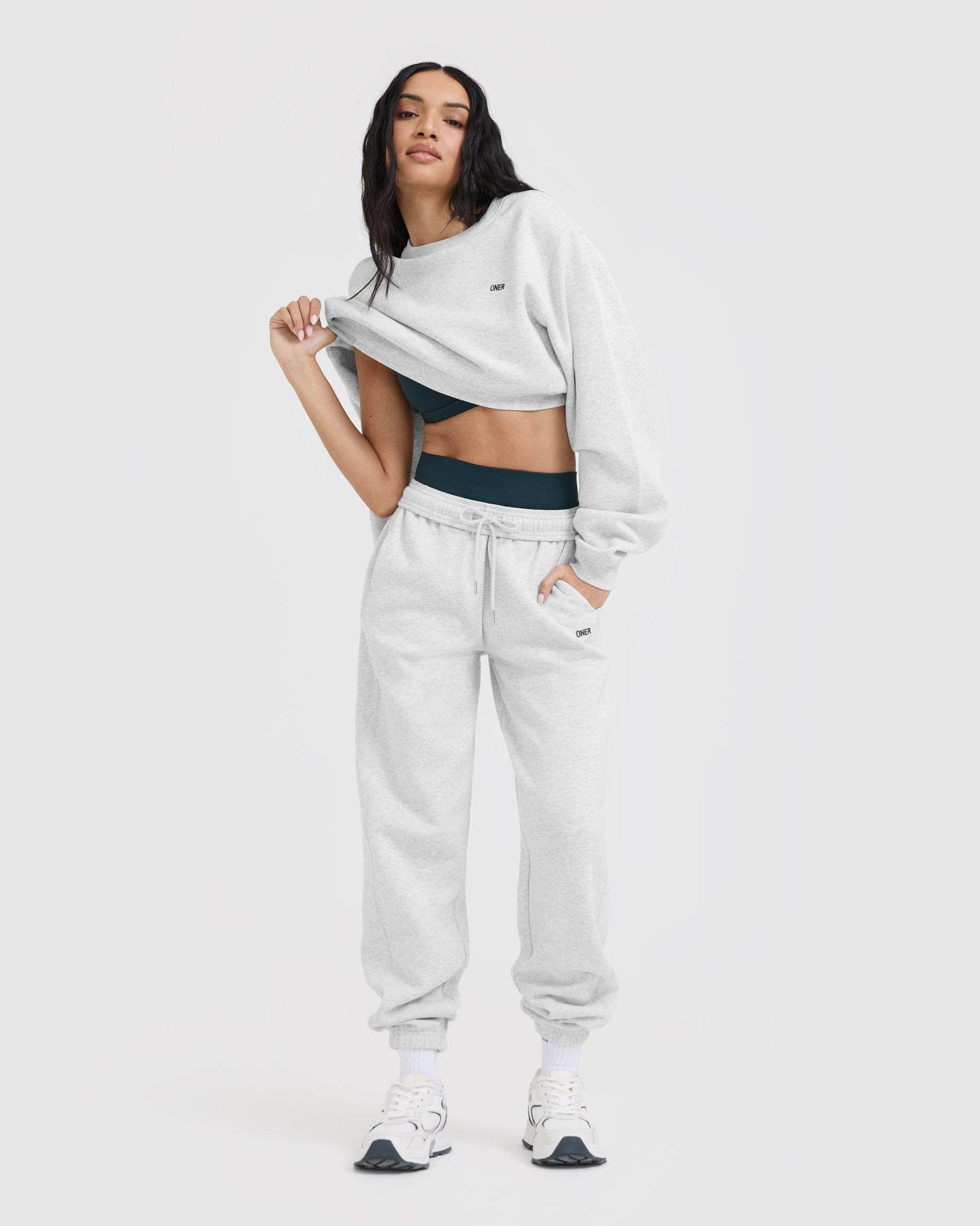 Foundations Crop Sweatshirt | Light Grey Marl - Image 3