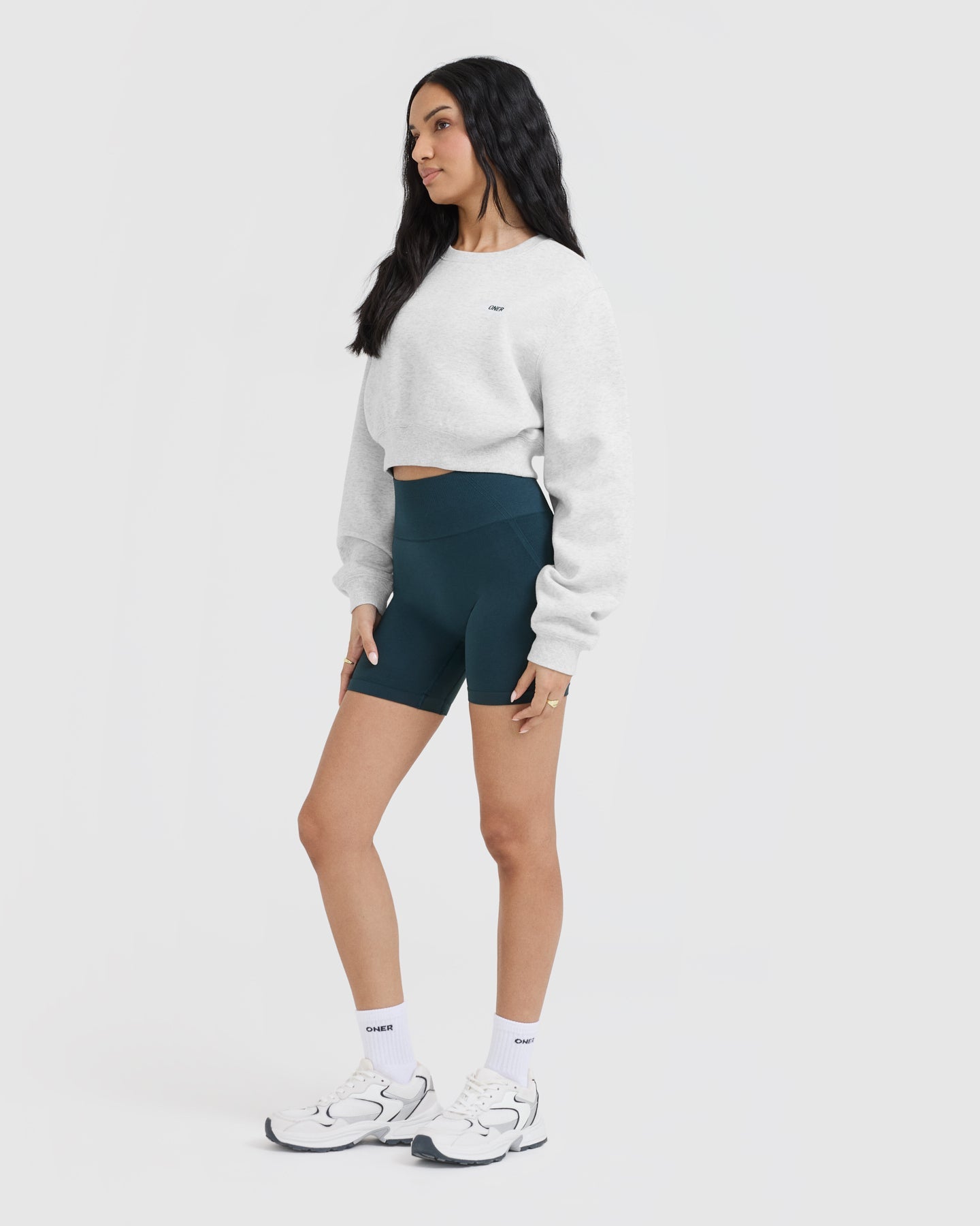 Foundations Crop Sweatshirt | Light Grey Marl - Image 4