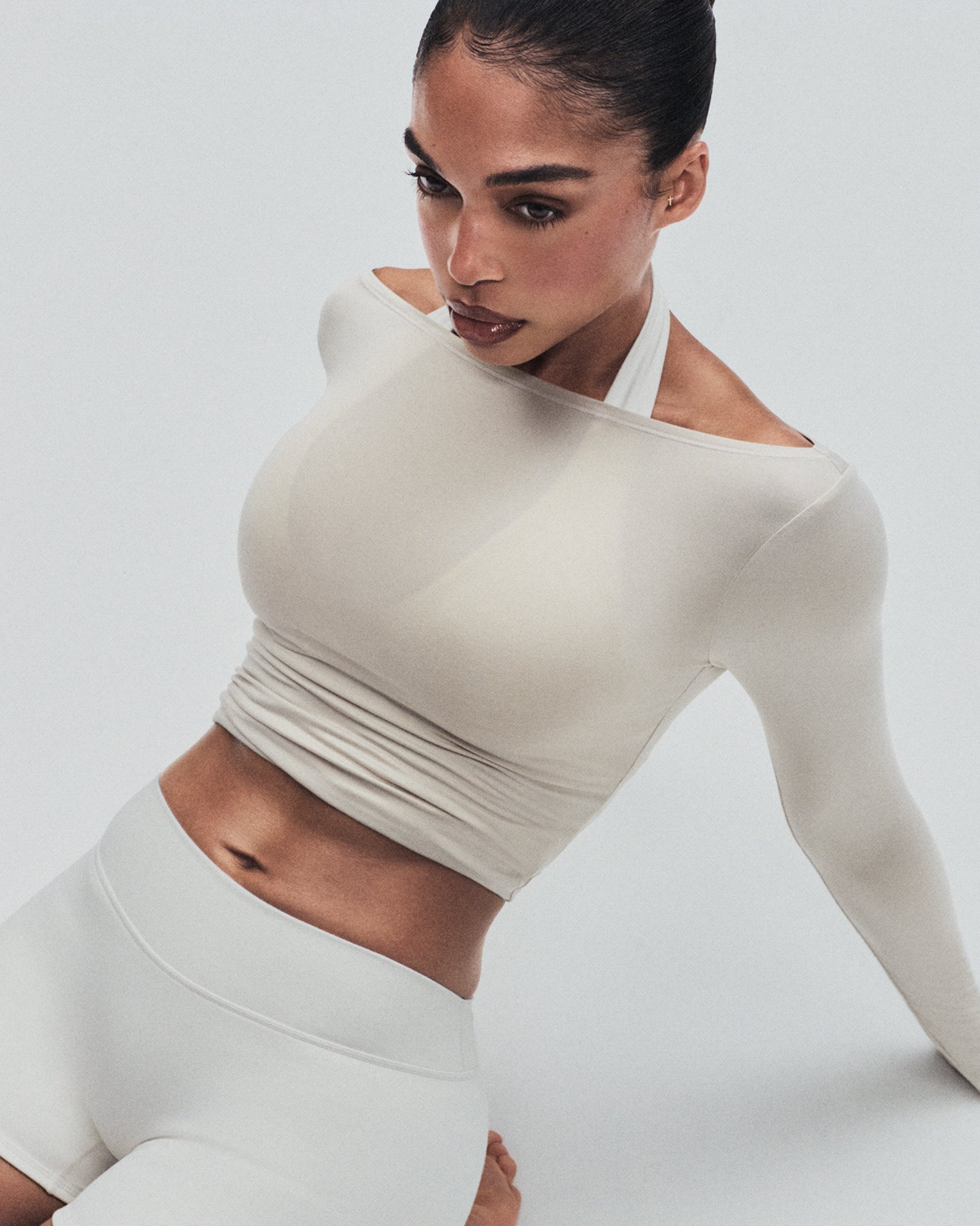 Alternative view of FormeSoft Fitted Off-The-Shoulder Long Sleeve Top | Oatmeal