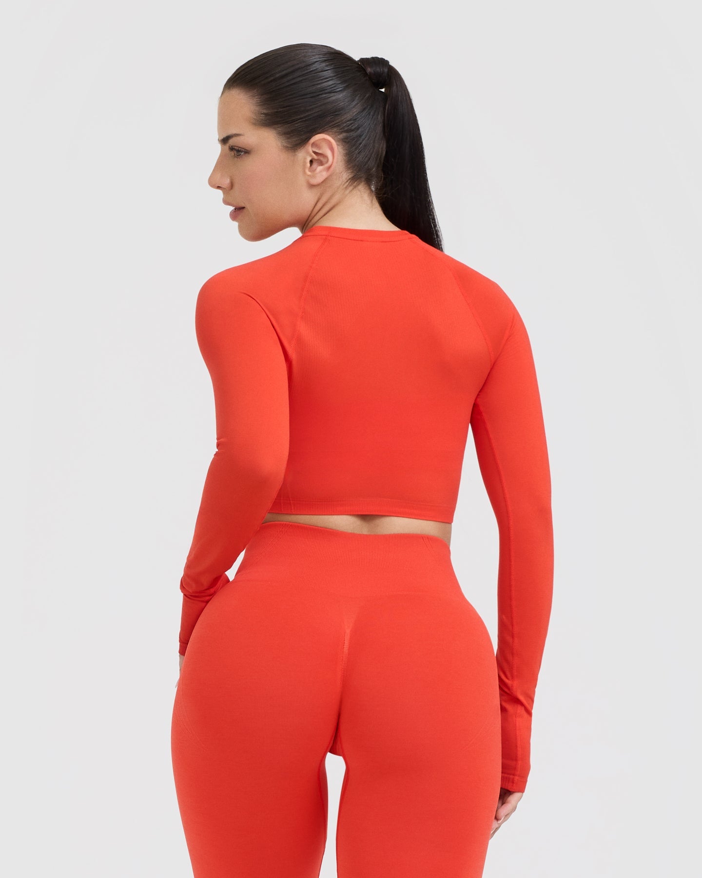 Go To Seamless Fitted Crop Long Sleeve Top | Charged Orange - Image 2