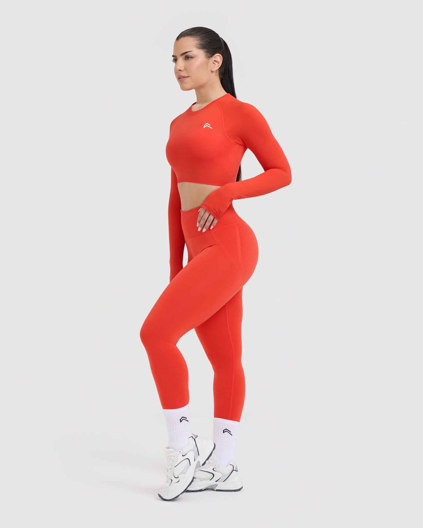 Go To Seamless Fitted Crop Long Sleeve Top | Charged Orange - Image 3