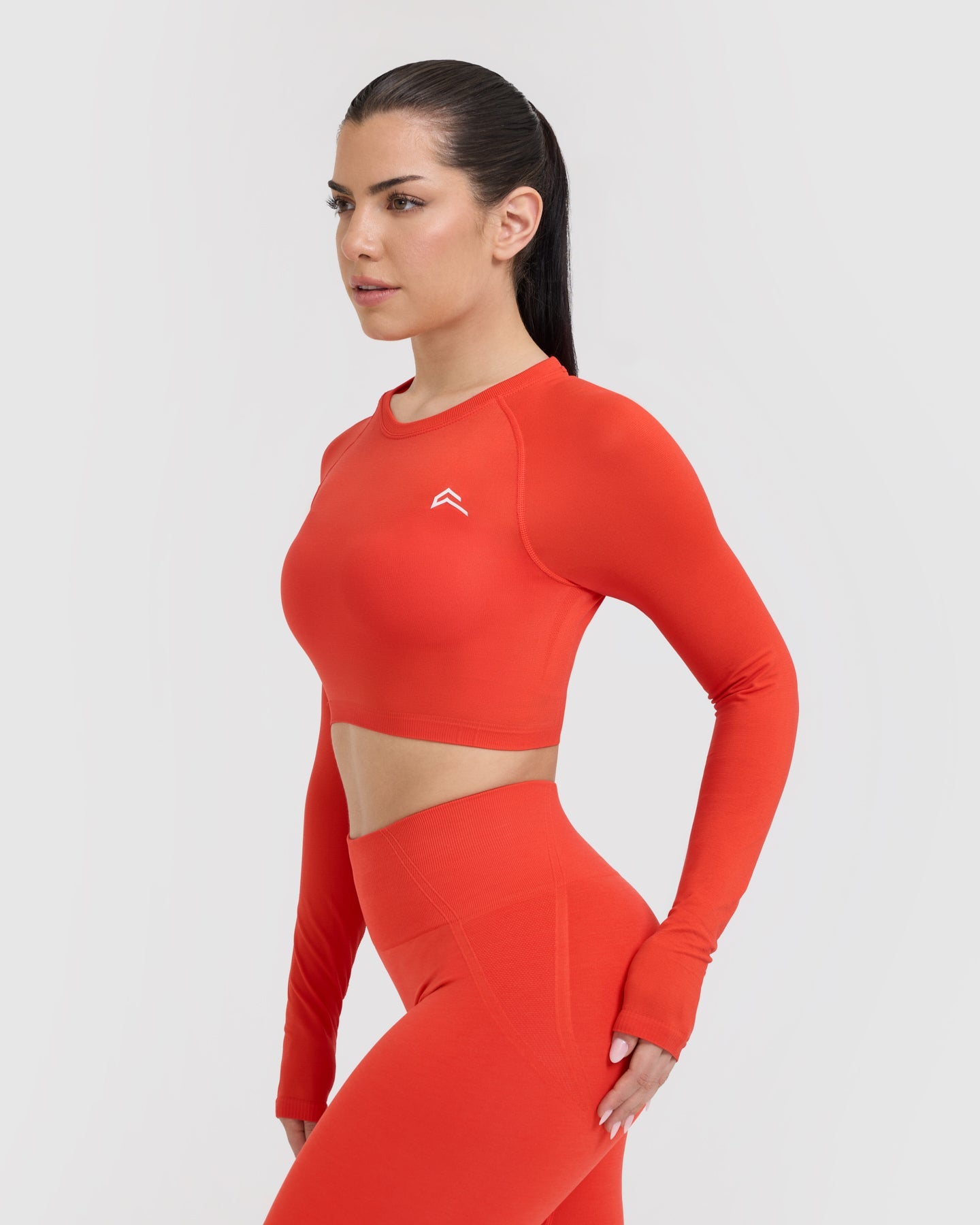 Go To Seamless Fitted Crop Long Sleeve Top | Charged Orange - Image 4