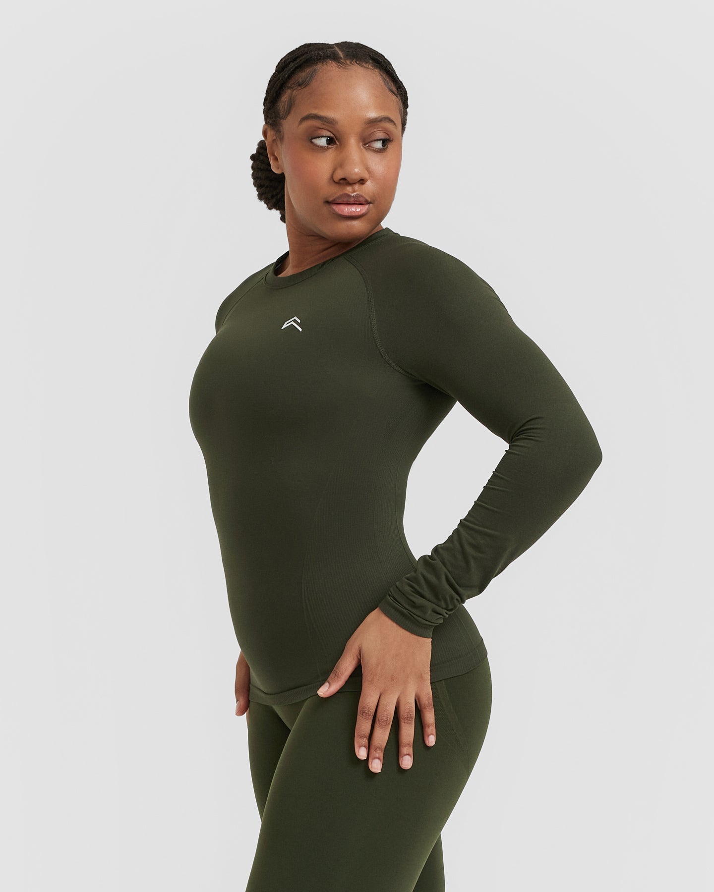 Go To Seamless Fitted Long Sleeve Top | Khaki - Image 3