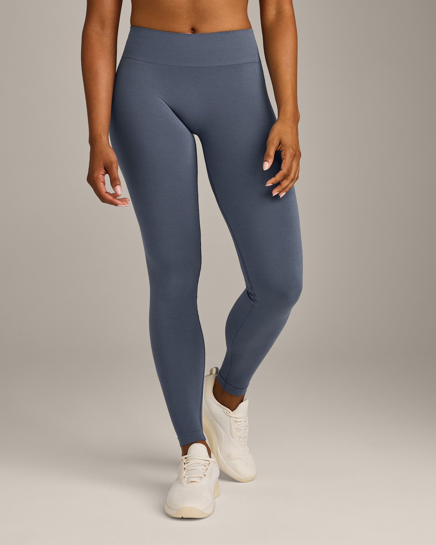 EffortlessLift Seamless Mid Rise Leggings with Grey Logo | Light Granite Blue - Image 6