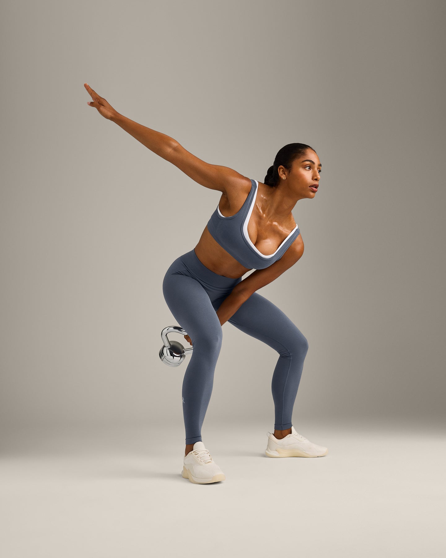 EffortlessLift Seamless Mid Rise Leggings with Grey Logo | Light Granite Blue - Image 5