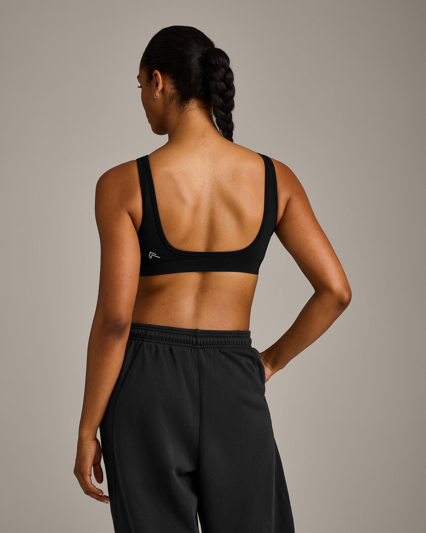 EffortlessLift Square Neck Sports Bra with Grey Logo | Black - Image 6