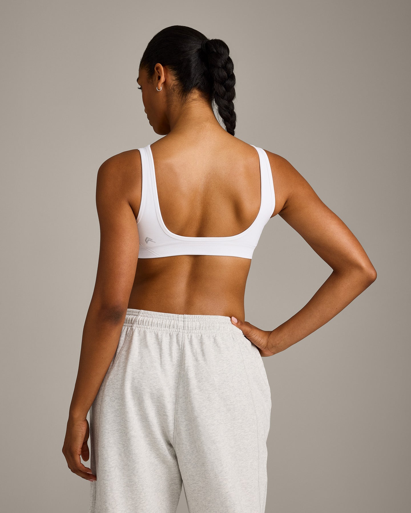 EffortlessLift Square Neck Sports Bra with Grey Logo | White - Image 6