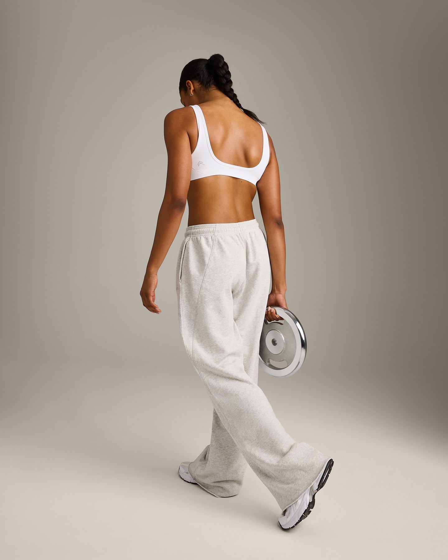 Alternative view of EffortlessLift Square Neck Sports Bra with Grey Logo | White