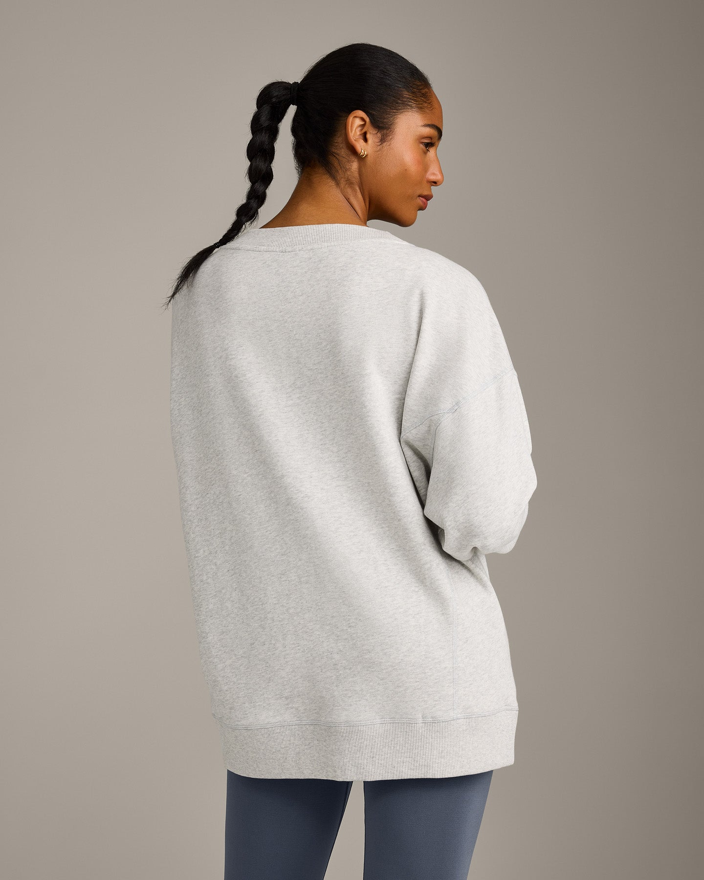 Cotton Vintage Lounge V Neck Sweatshirt | Light Grey Marl - Image 6