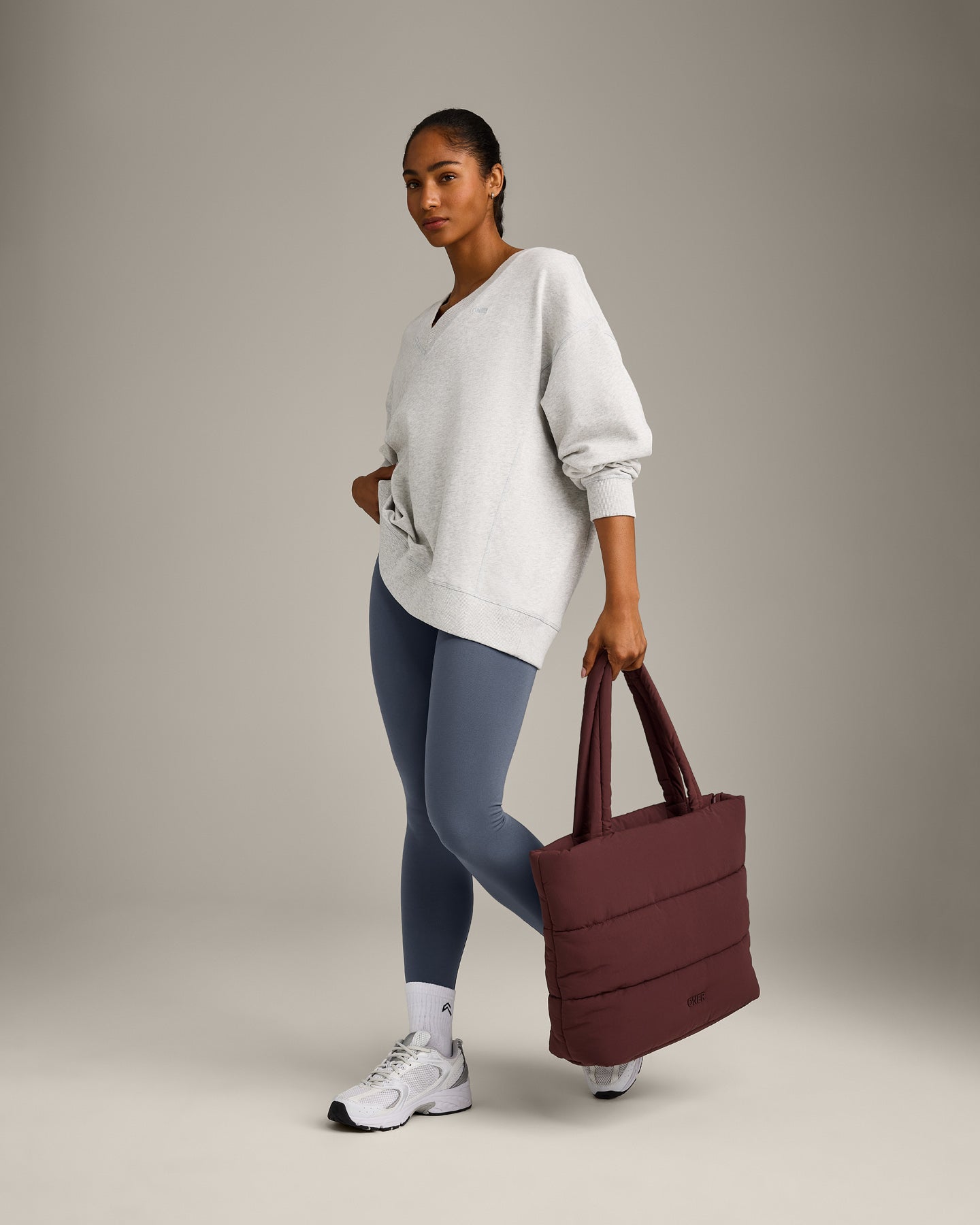 Cotton Vintage Lounge V Neck Sweatshirt | Light Grey Marl - Image 3