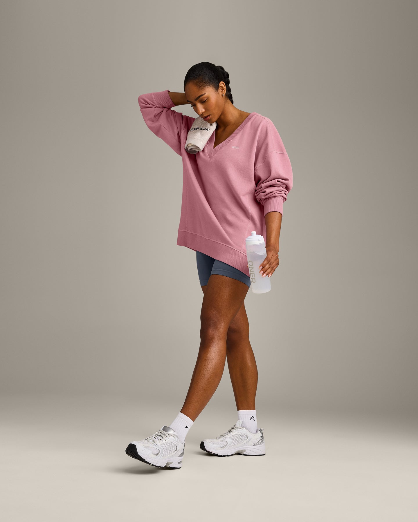 Cotton Vintage Lounge V Neck Sweatshirt | Orchid Haze - Image 3
