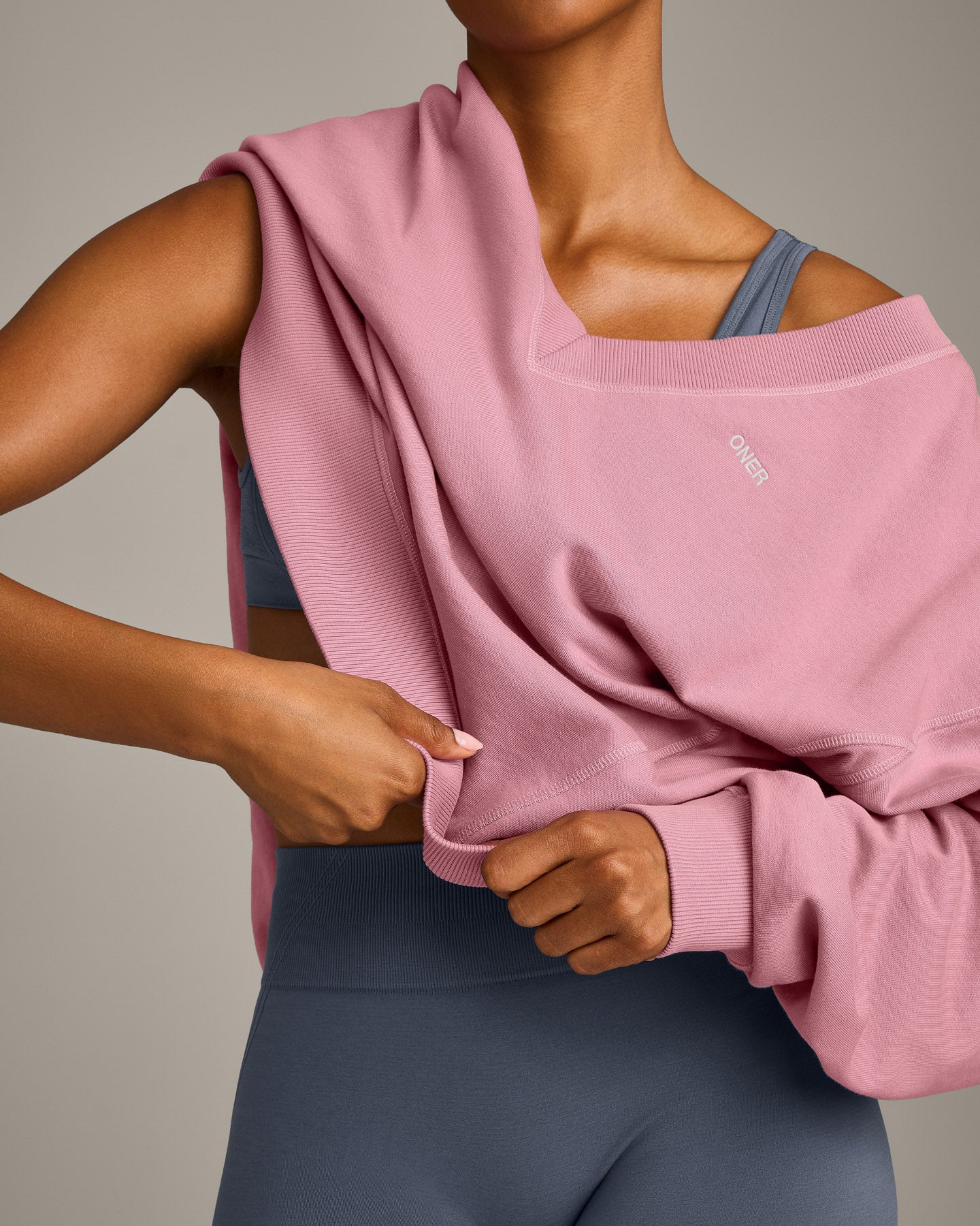 Alternative view of Cotton Vintage Lounge V Neck Sweatshirt | Orchid Haze