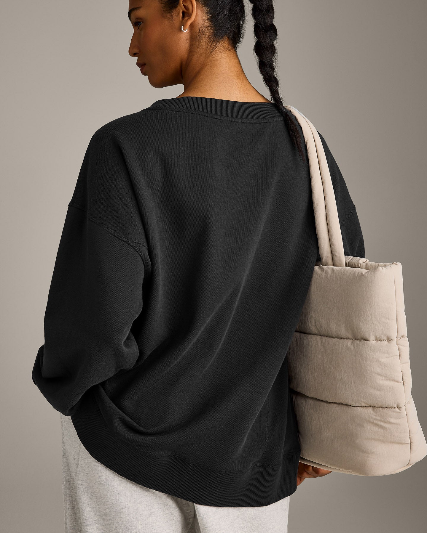 Cotton Vintage Lounge V Neck Sweatshirt | Washed Black - Image 4