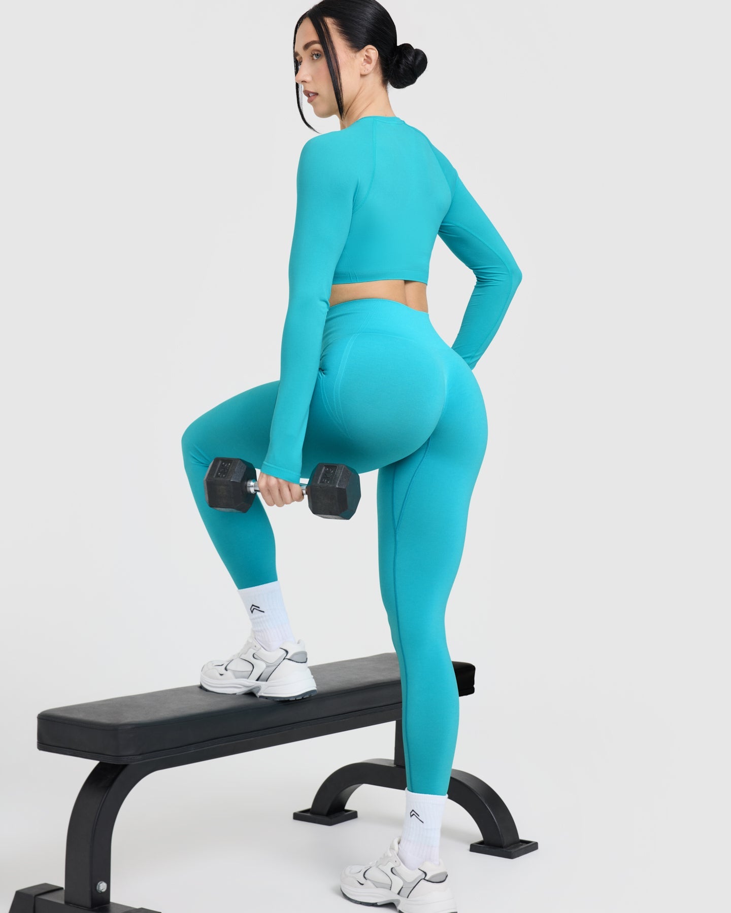 Go To Seamless Fitted Crop Long Sleeve Top | Aqua Blue - Image 6