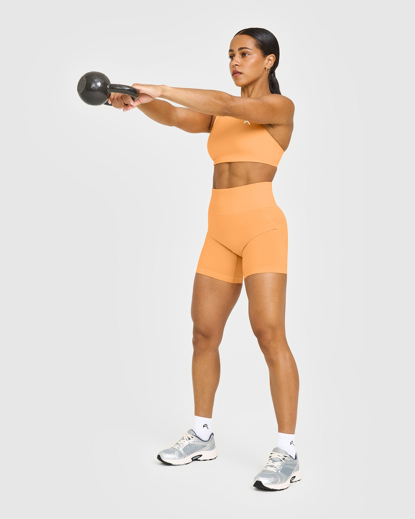 EffortlessLift Seamless Shorts with White Logo | Powdered Orange - Image 6