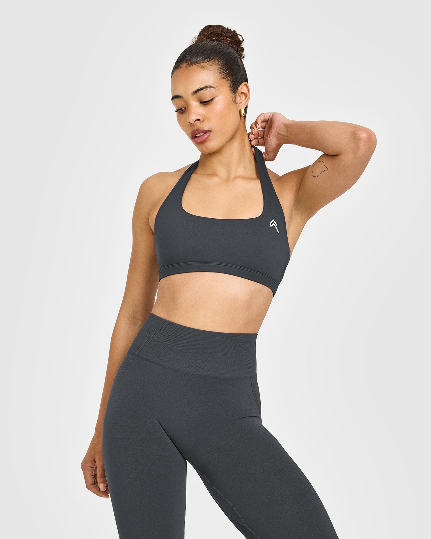 EasyLift Halter Bralette with White Logo | Coal