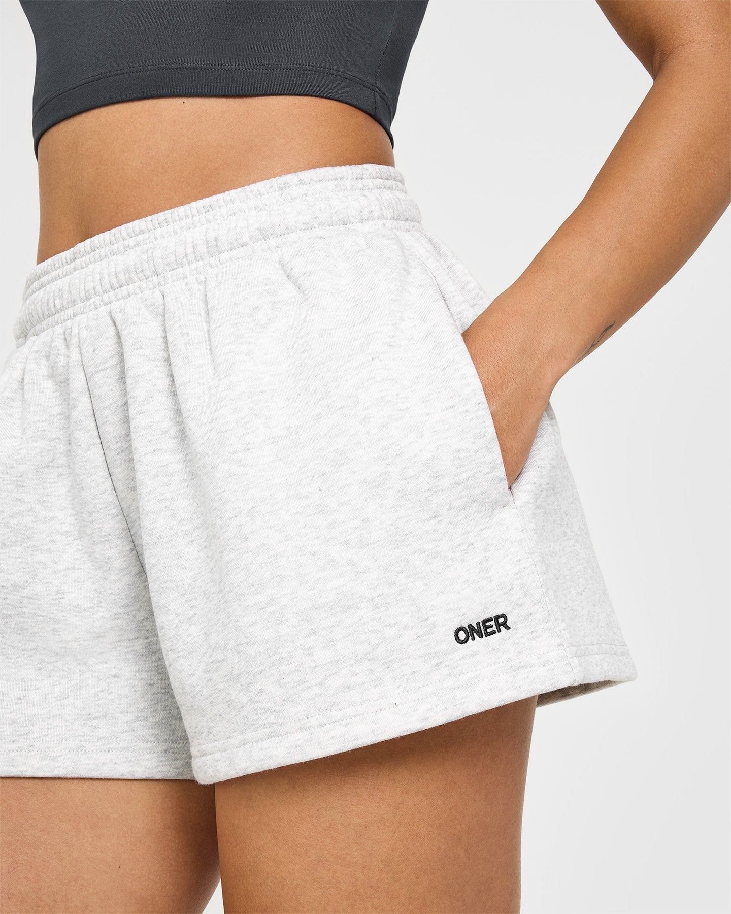 Foundations Oversized Shorts | Light Grey Marl - Image 4