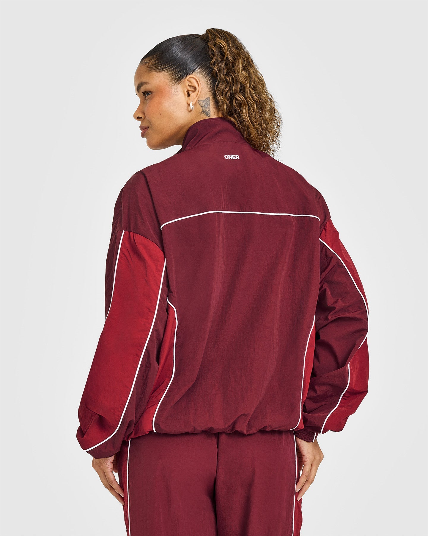 Oversized Piped Woven Track Jacket | Rosewood - Image 6