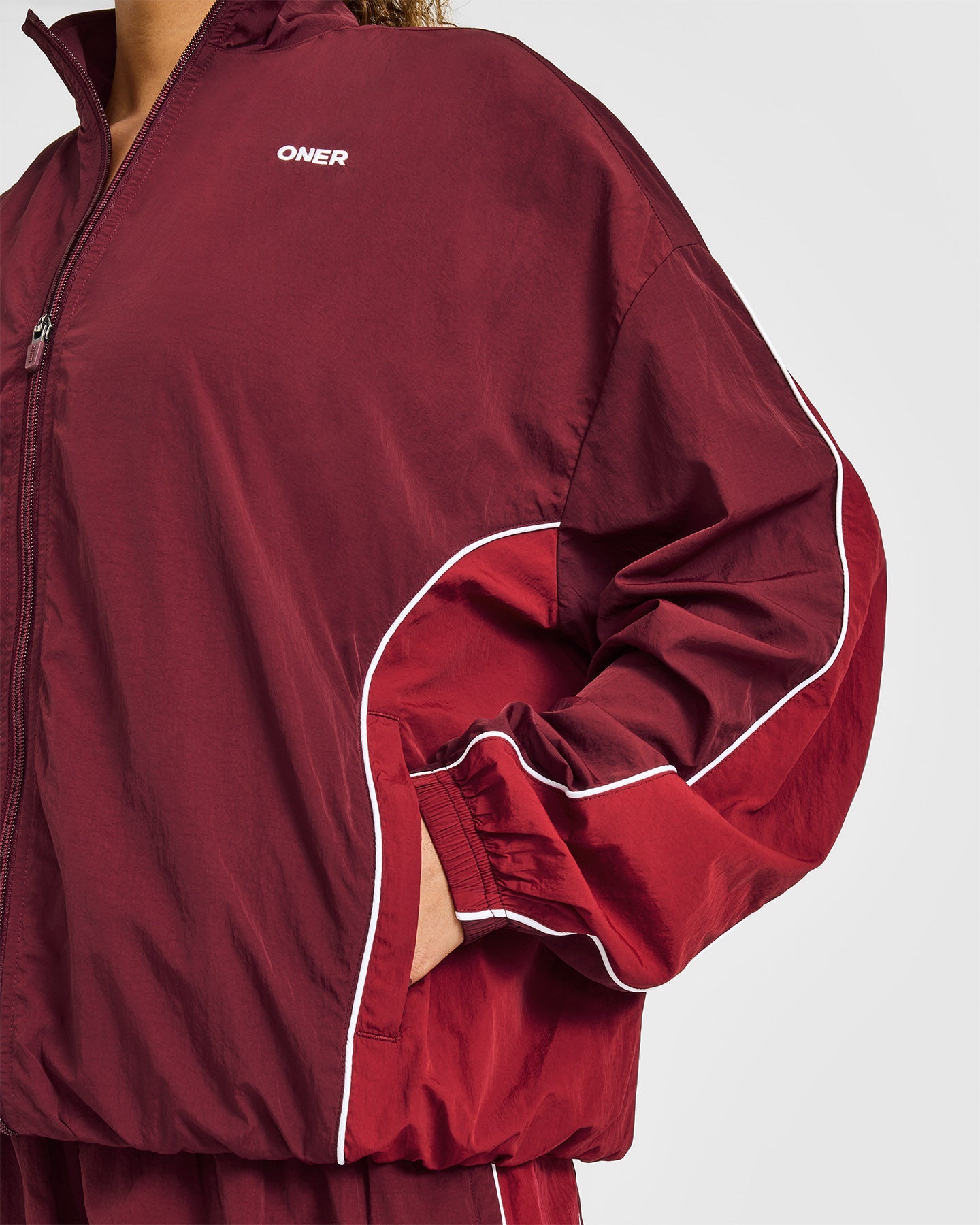 Oversized Piped Woven Track Jacket | Rosewood - Image 5