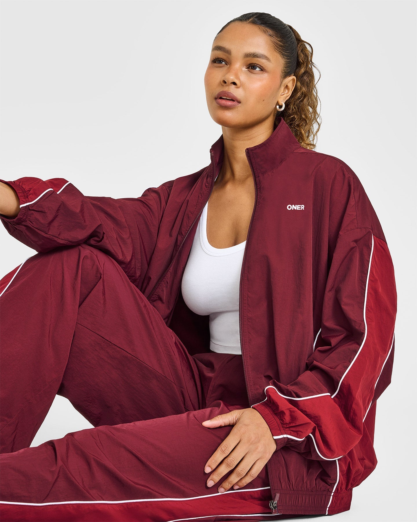 Oversized Piped Woven Track Jacket | Rosewood - Image 3