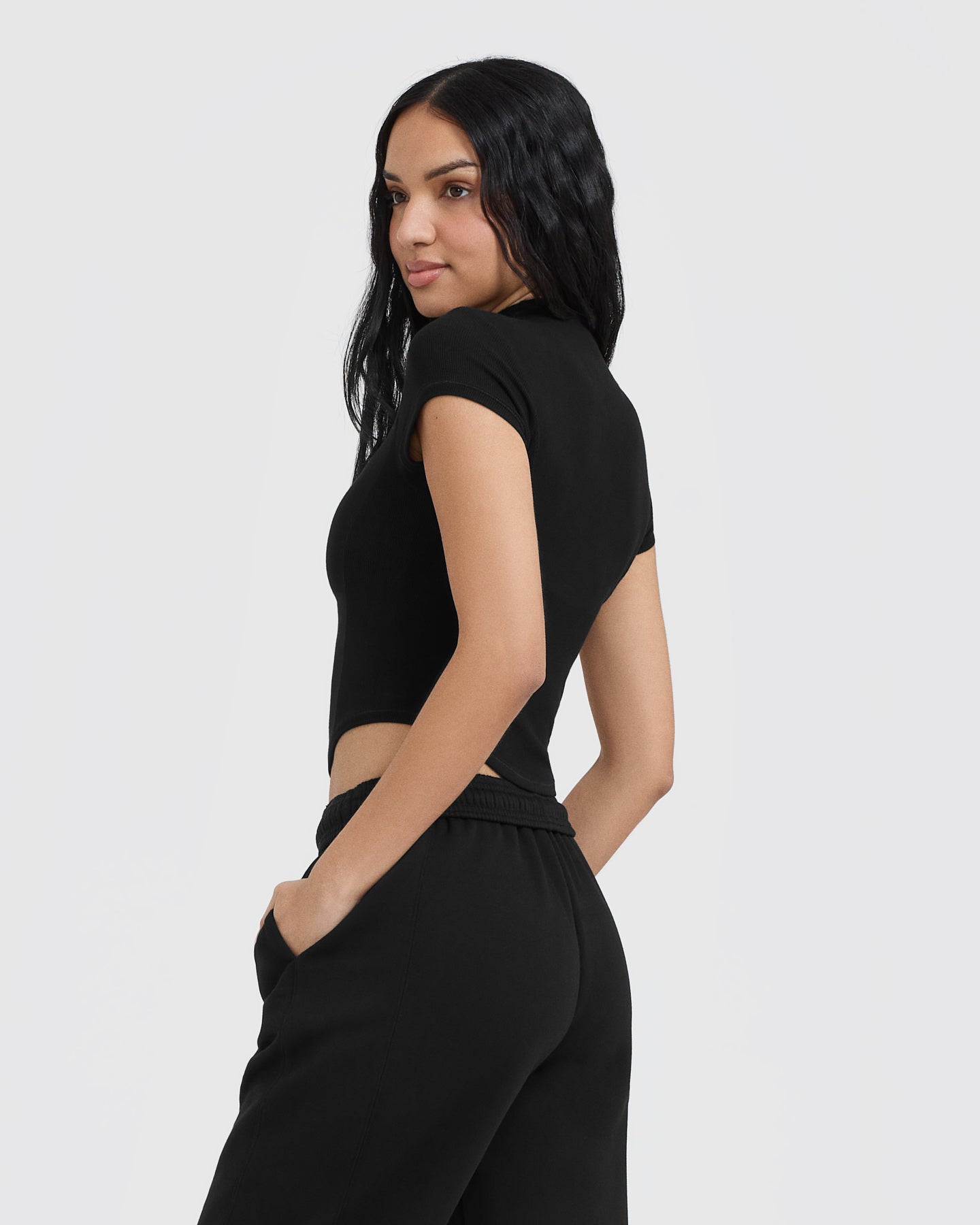 Alternative view of Mellow Rib Mid Mock Neck T-Shirt | Black