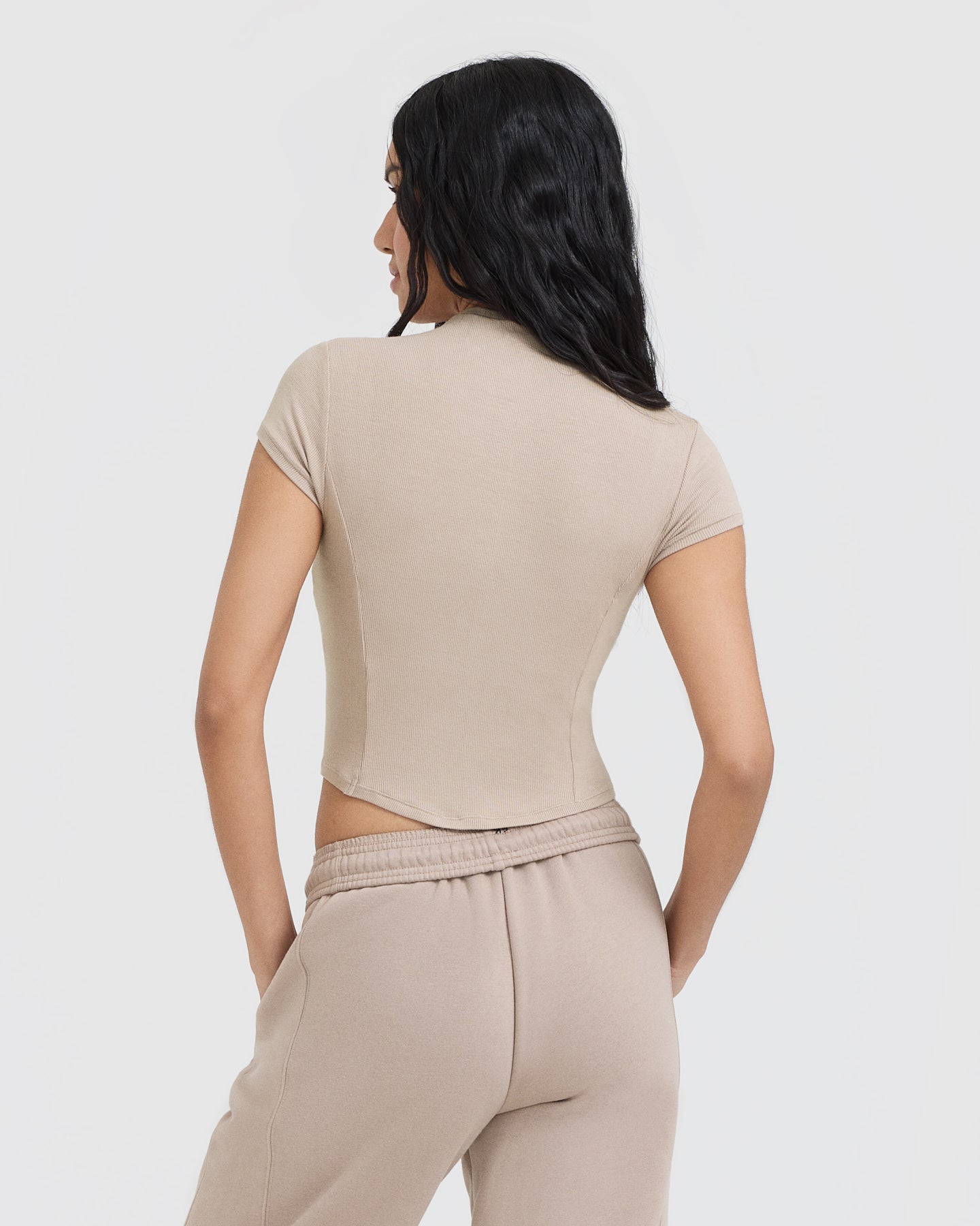 Alternative view of Mellow Rib Mid Mock Neck T-Shirt | Mushroom Brown