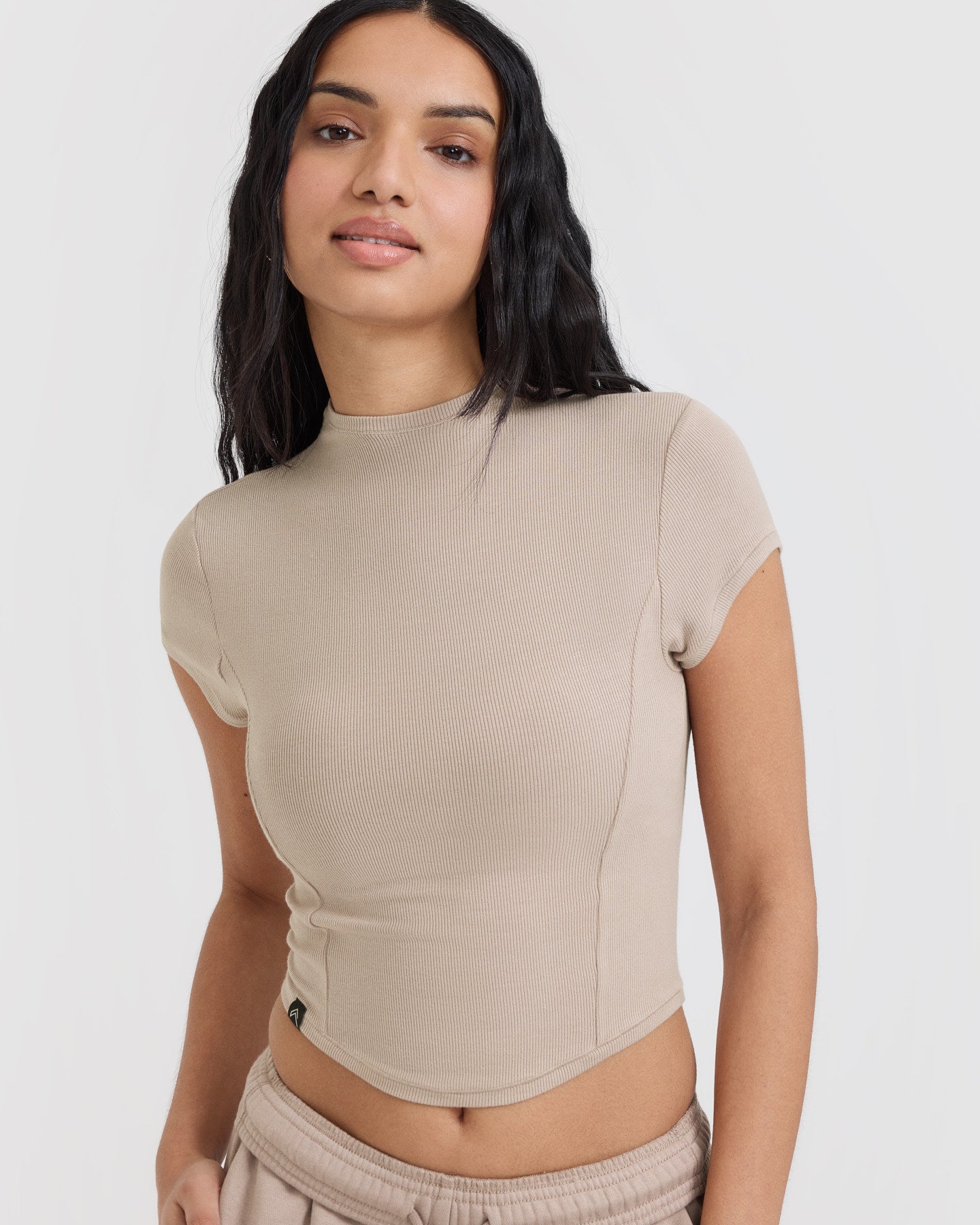 Mellow Rib Mid Mock Neck T-Shirt | Mushroom Brown - Image 4