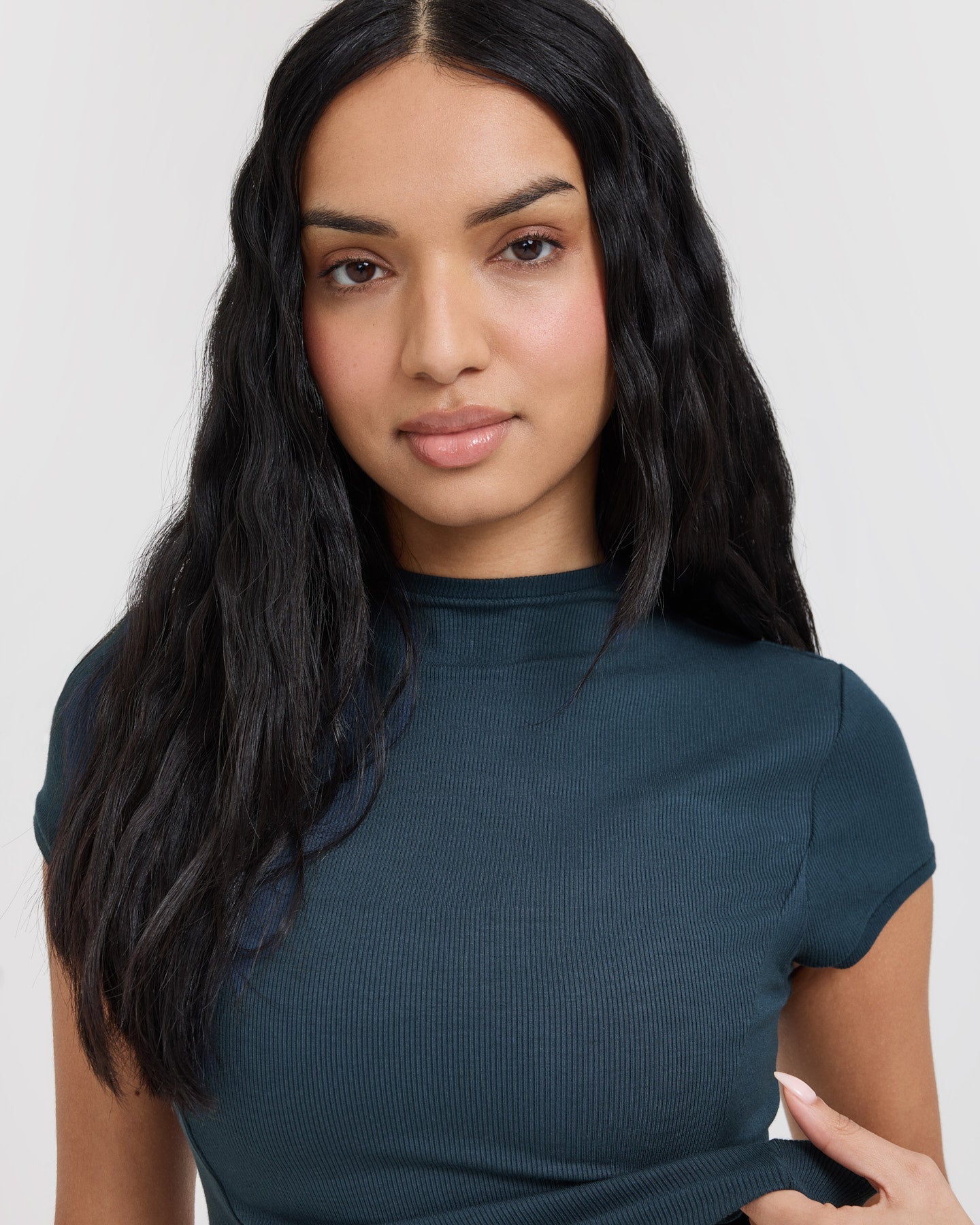 Mellow Rib Mid Mock Neck T-Shirt | Oil Blue - Image 4
