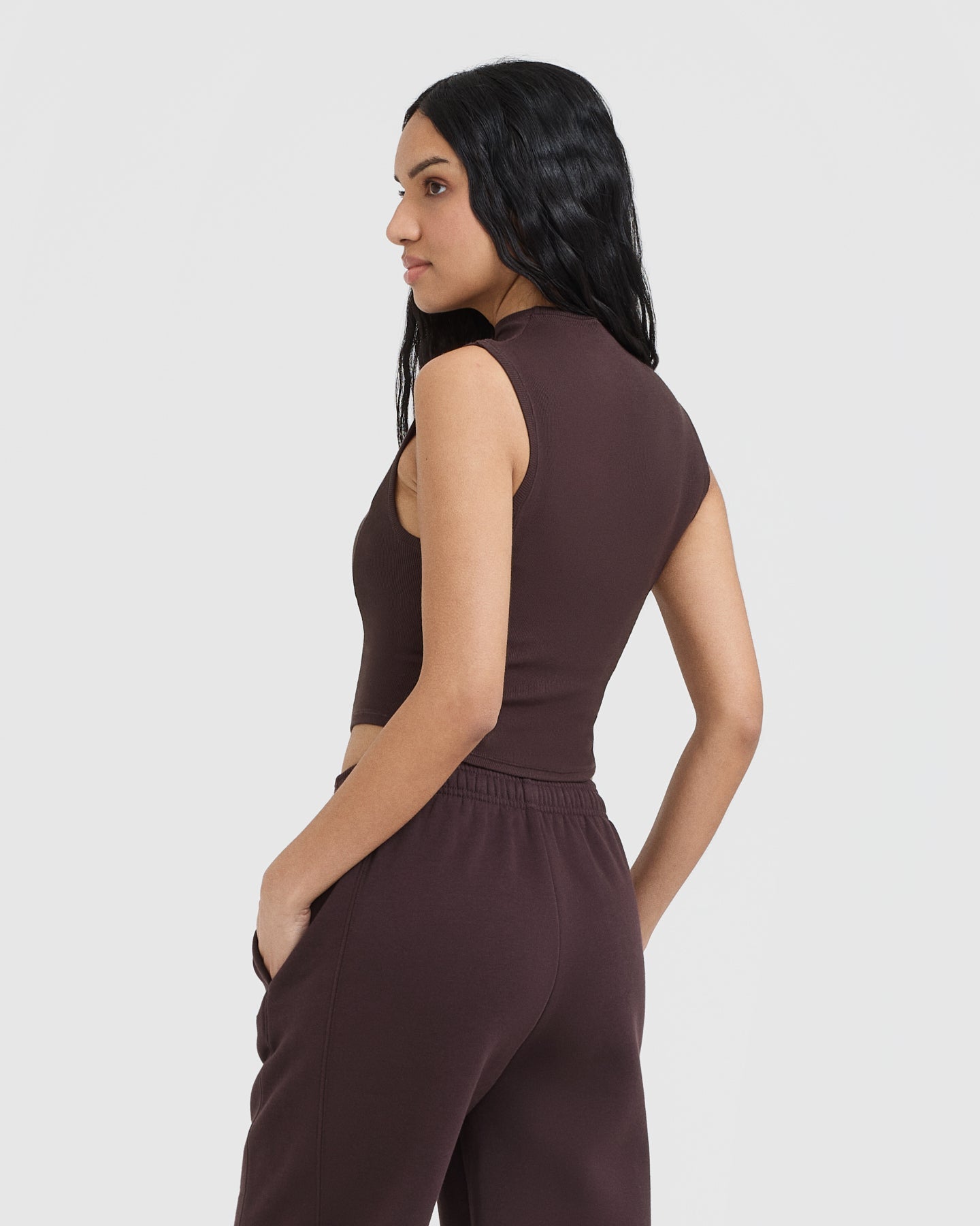 Alternative view of Mellow Rib Mid Mock Neck Tank | Plum Brown