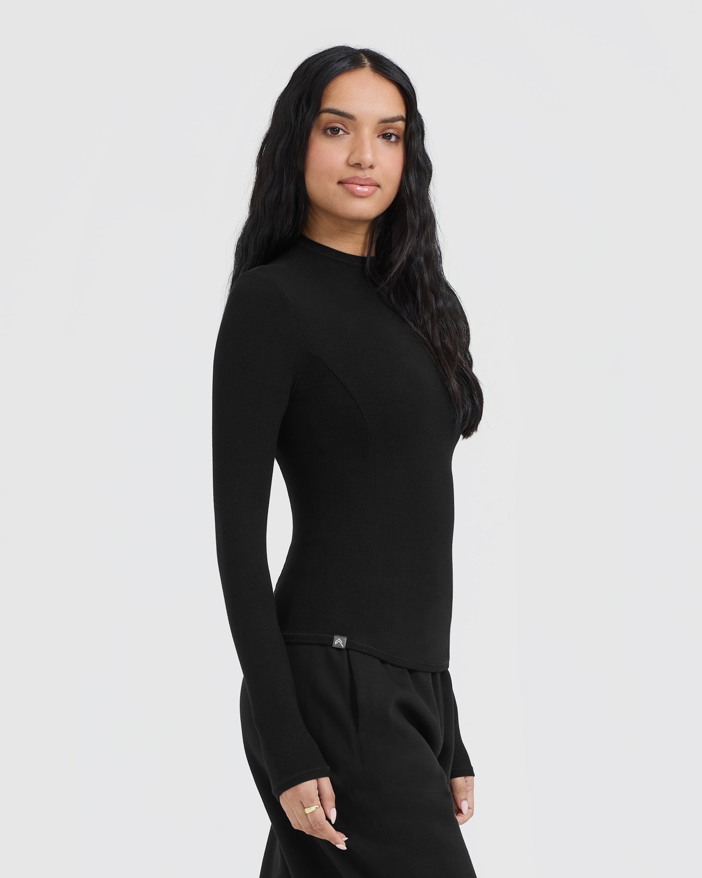 Alternative view of Mellow Rib Mock Neck Long Sleeve Top | Black