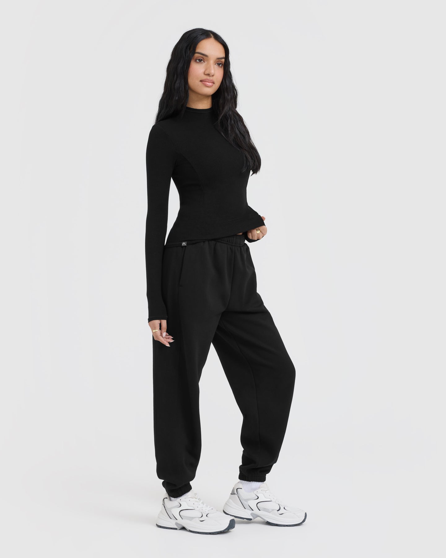 Mellow Rib Mock Neck Long Sleeve Top | Black - Image 3
