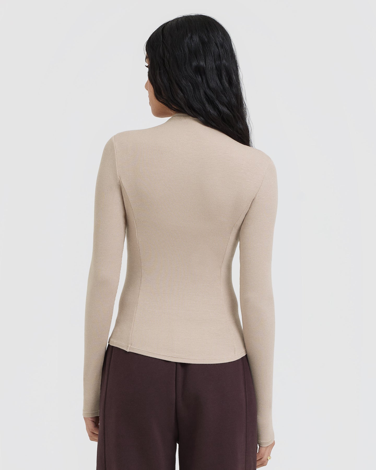 Alternative view of Mellow Rib Mock Neck Long Sleeve Top | Mushroom Brown