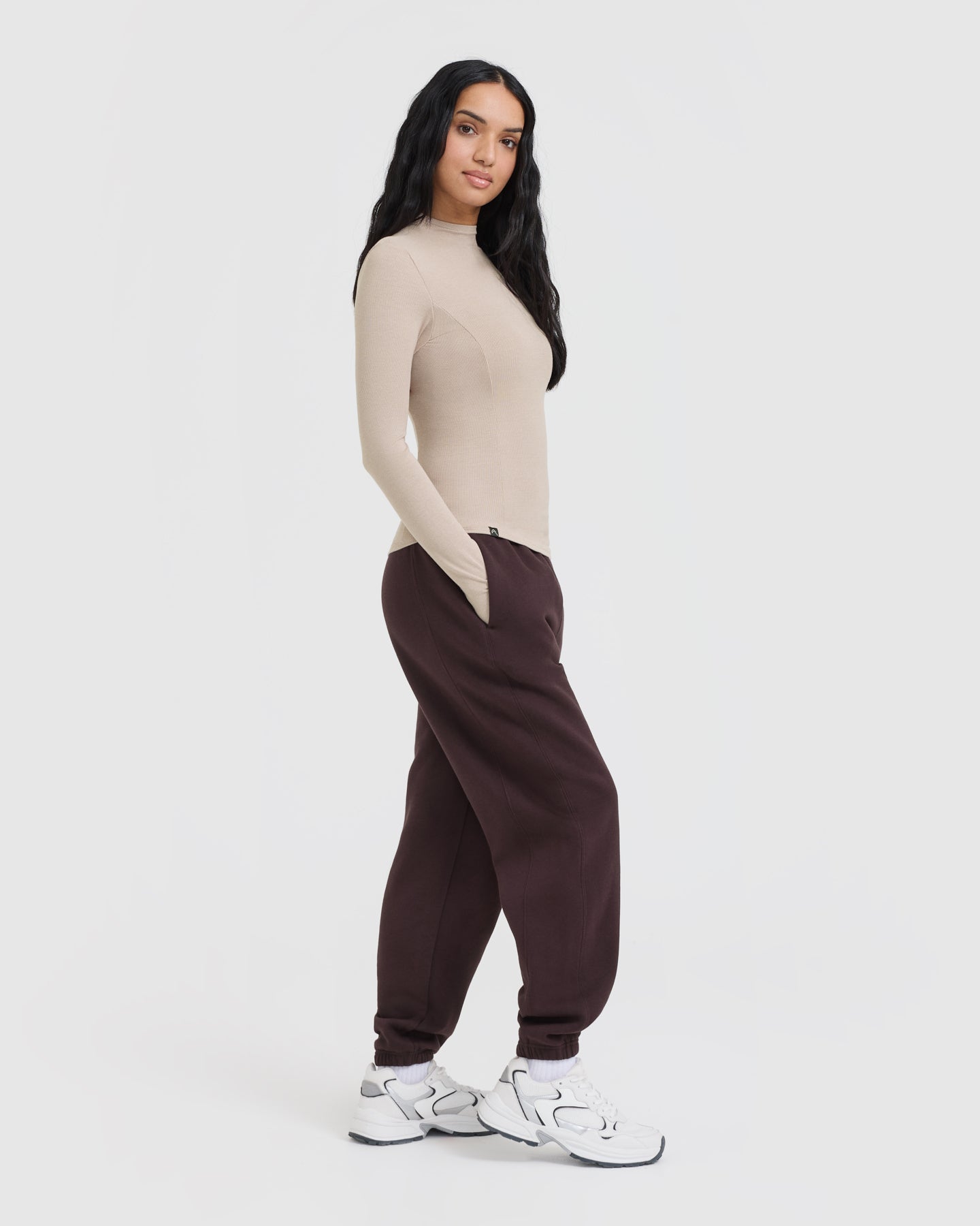 Mellow Rib Mock Neck Long Sleeve Top | Mushroom Brown - Image 3