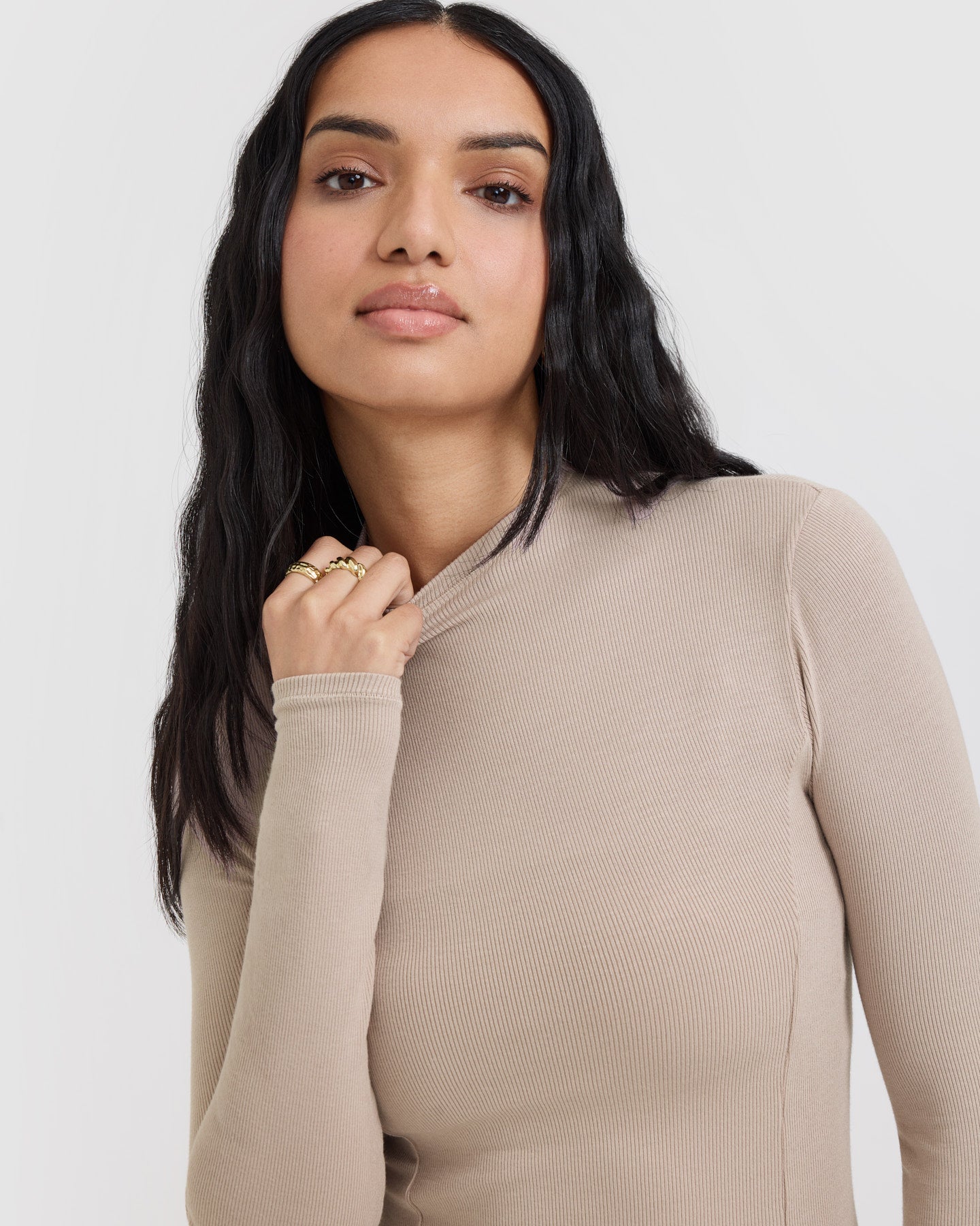 Mellow Rib Mock Neck Long Sleeve Top | Mushroom Brown - Image 4