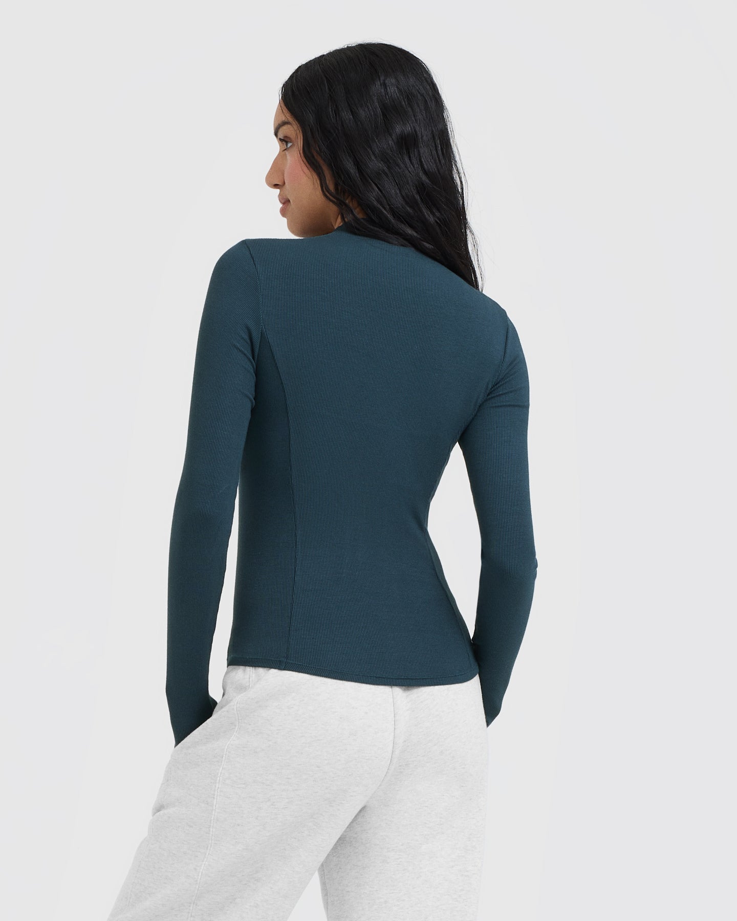 Alternative view of Mellow Rib Mock Neck Long Sleeve Top | Oil Blue