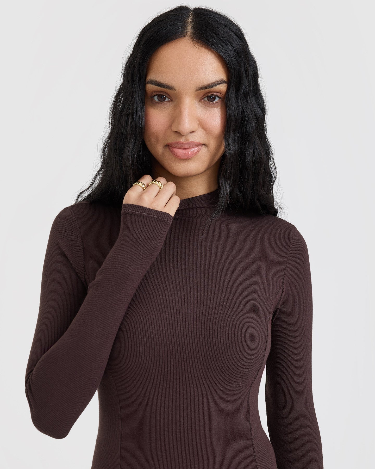 Mellow Rib Mock Neck Long Sleeve Top | Plum Brown - Image 4