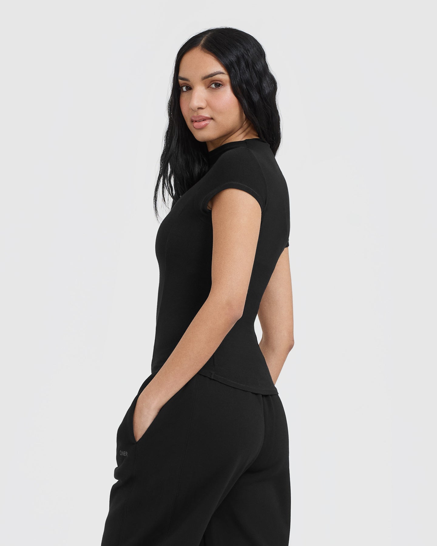 Alternative view of Mellow Rib Mock Neck T-Shirt | Black