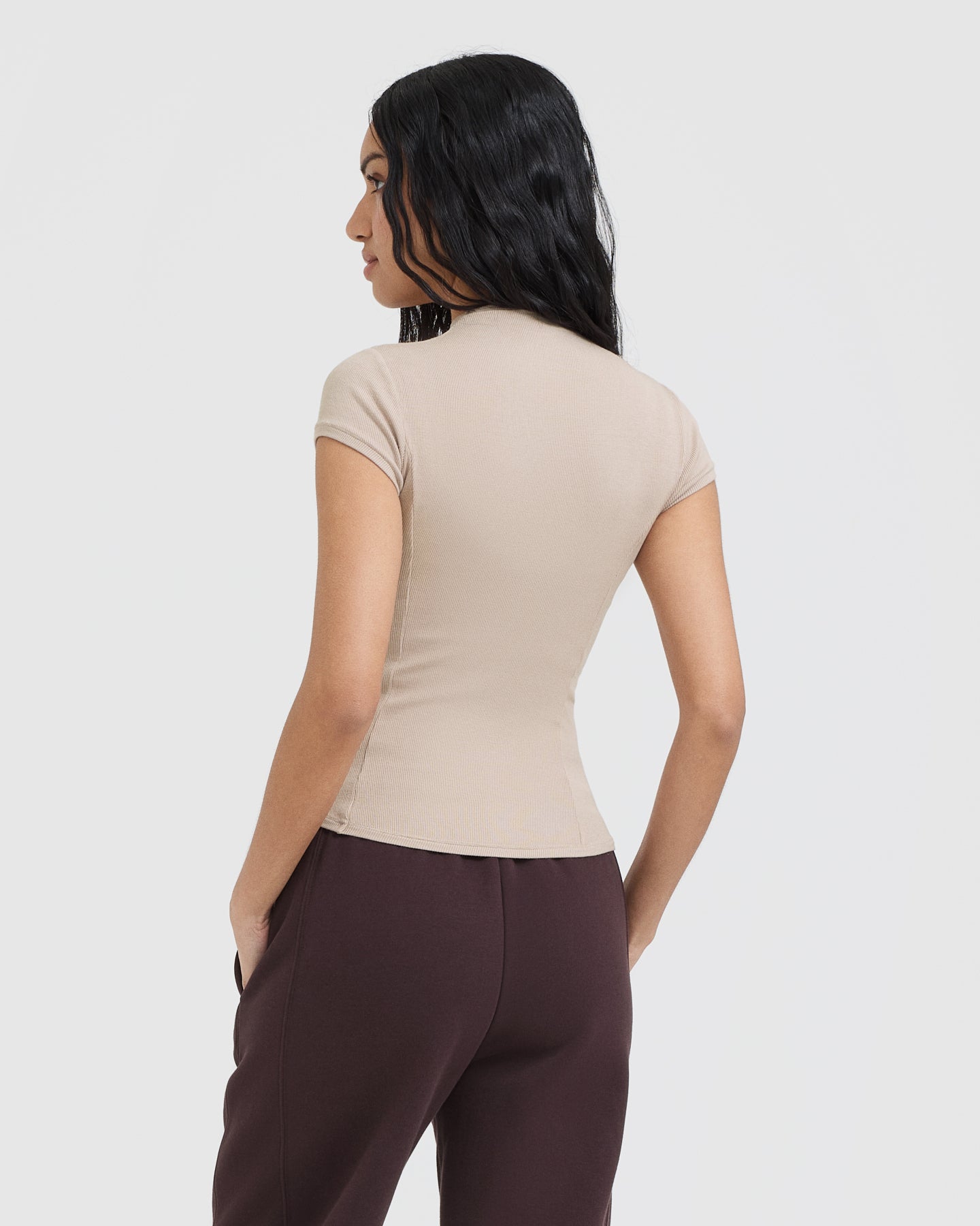 Alternative view of Mellow Rib Mock Neck T-Shirt | Mushroom Brown
