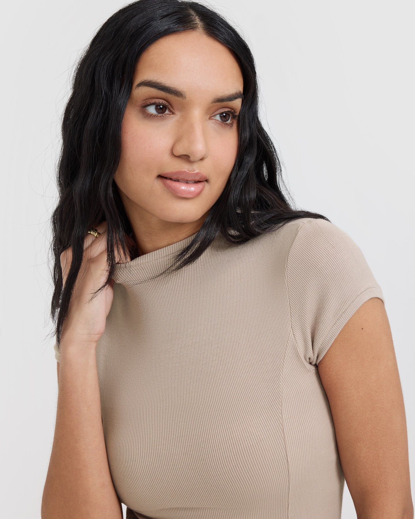 Mellow Rib Mock Neck T-Shirt | Mushroom Brown - Image 4