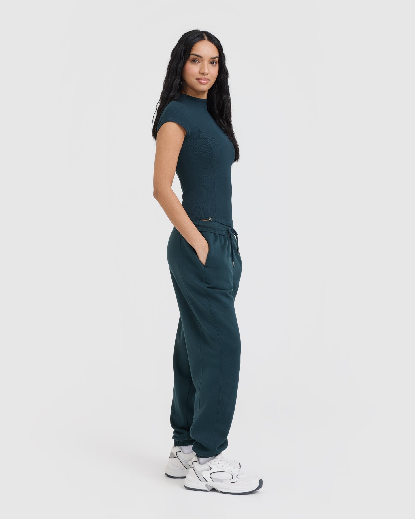 Mellow Rib Mock Neck T-Shirt | Oil Blue - Image 3