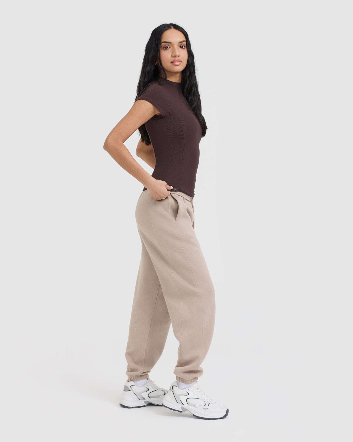 Mellow Rib Mock Neck T-Shirt | Plum Brown - Image 3