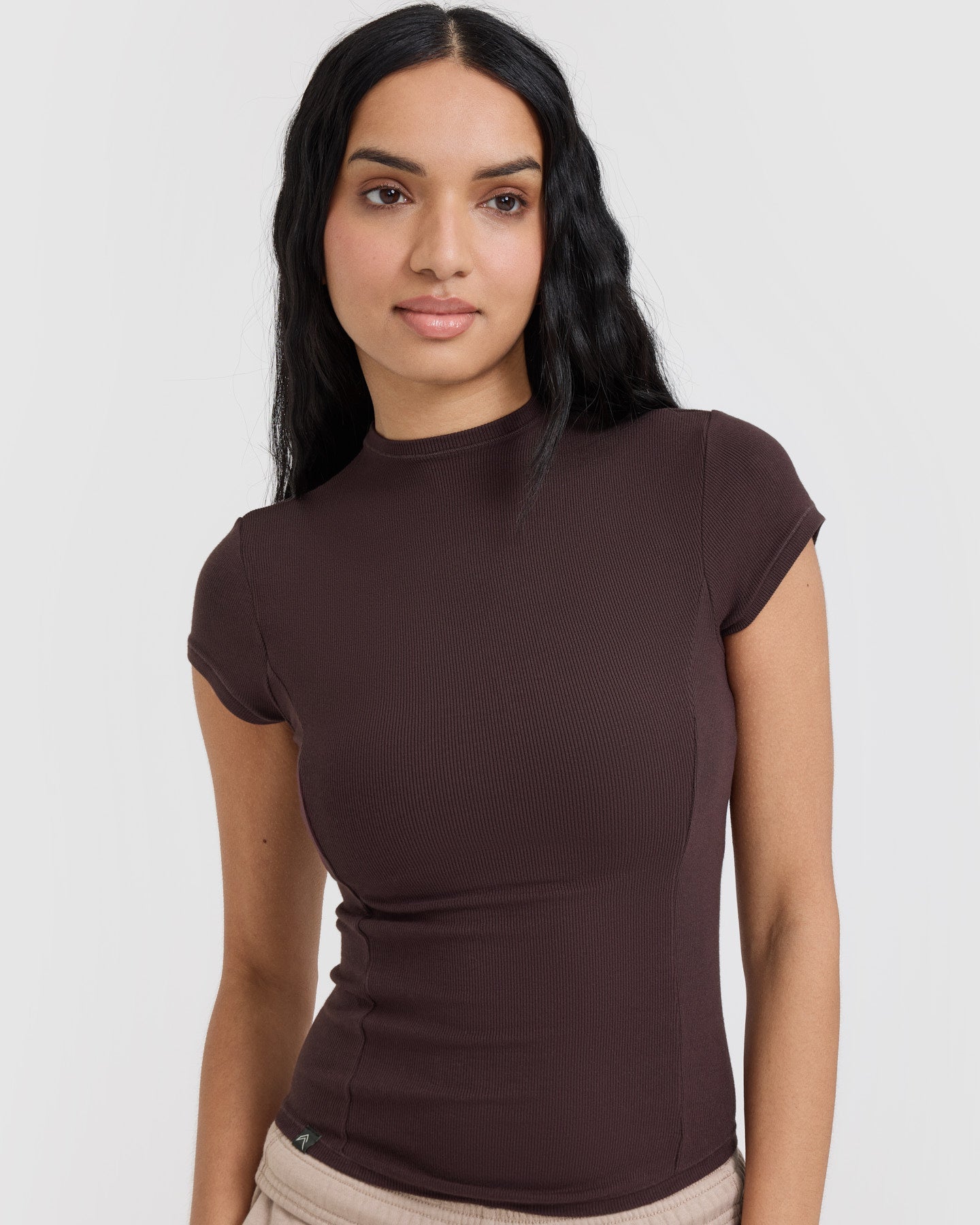 Mellow Rib Mock Neck T-Shirt | Plum Brown - Image 4
